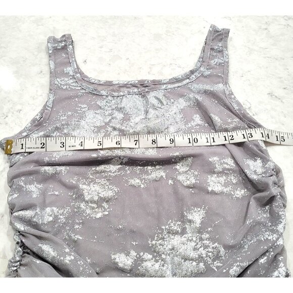 Shein Silver Metallic Splattered Ruched Sheer Mesh Tank Top Size L - Picture 7 of 8
